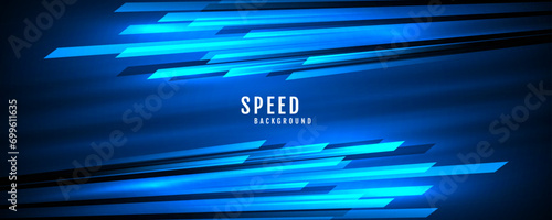 3D blue techno geometric background on dark space with glow lines motion effect decoration. Modern graphic design element panoramic high speed style concept for banner, flyer, card, or brochure cover photo