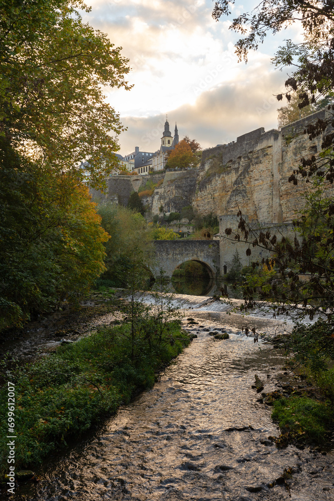 Luxembourg city view along Alzette river