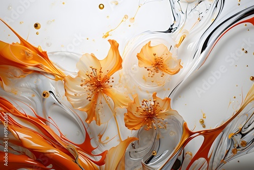 Abstract background of liliaceae with orange and white paint splashes.