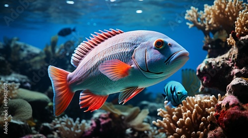 A colorful coral reef fish. AI generate illustration