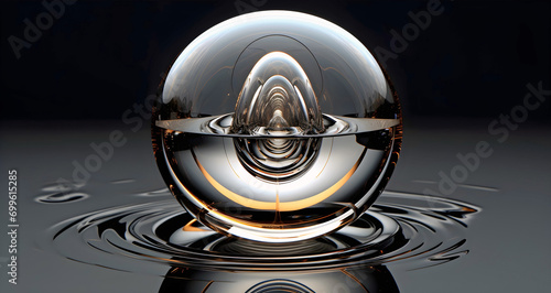 rotating crystal globe on fluid , ai generated.
