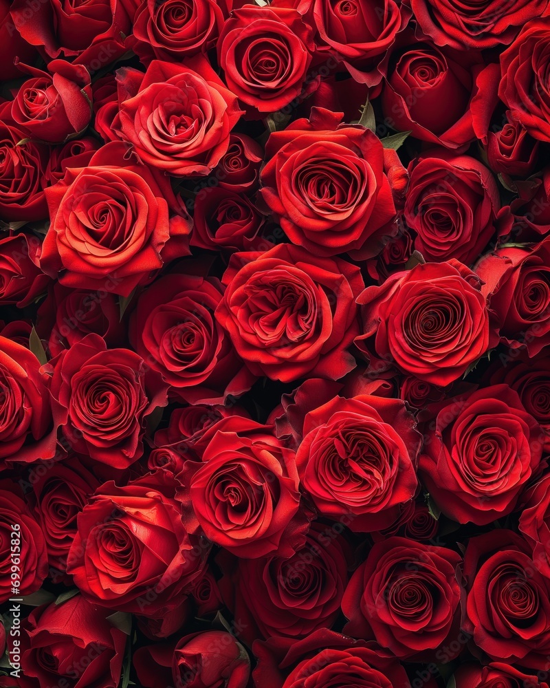 Natural and fresh red roses flowers pattern wallpaper background. Vertical view