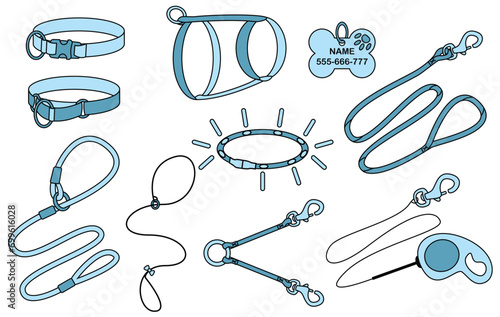 Dog collars and leashes set