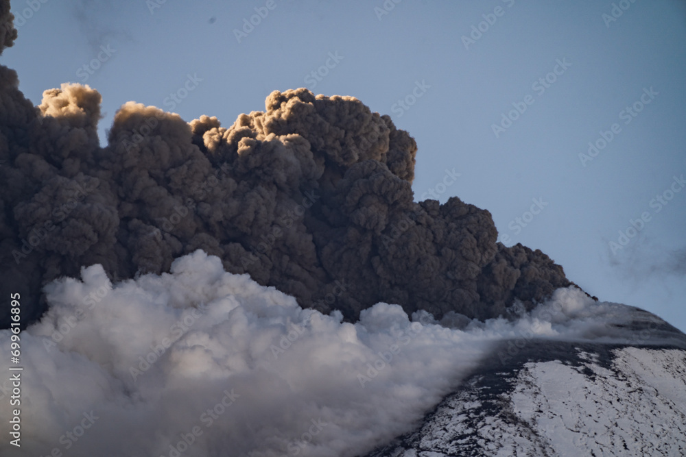 Eruptive vent with lava emis at the top of the Etna volcano