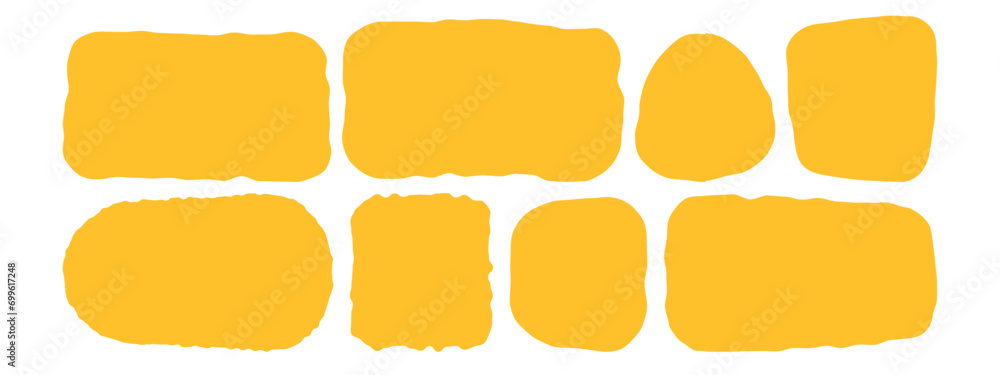 A set of jagged hand drawn quote frames. Blank speech bubbles. Orange shaped text boxes. Flat vector isolated illustration on white background A set of jagged hand drawn quote frames. Blank speech bubbles. Orange shaped text boxes. Flat vector isolated illustration on white background