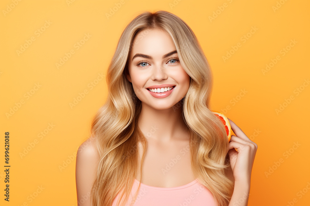 closeup shot of a beautiful young woman smiling on isolated background generative AI closeup shot of a beautiful young woman smiling on isolated background generative AI