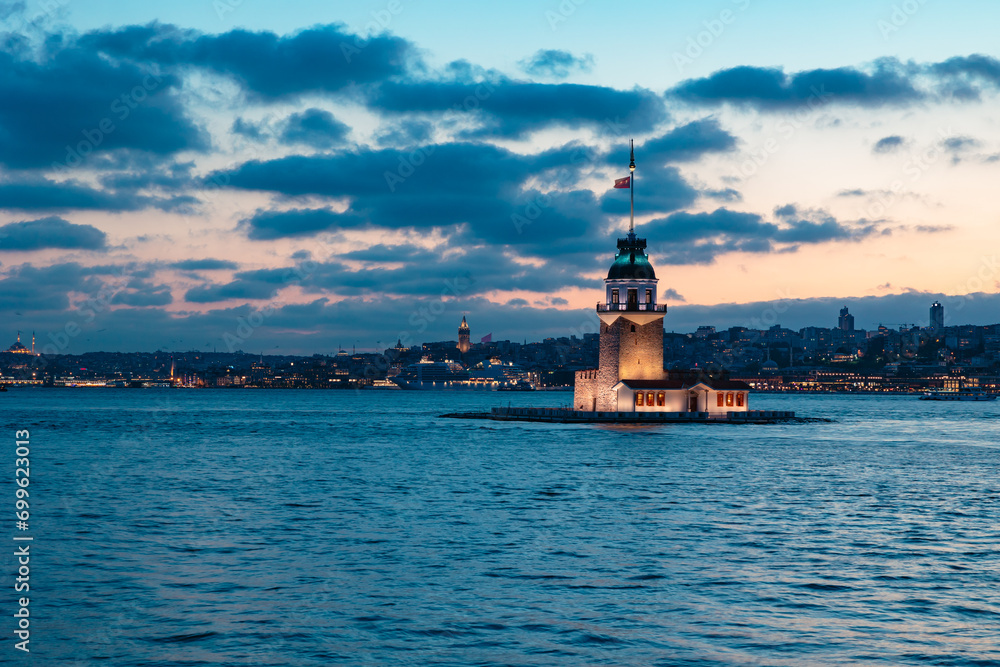 Istanbul view. Kiz Kulesi aka Maiden's Tower at sunset