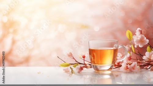 Cheerful bokeh background with playful tea party setting, dainty pastries, and unique teas photo