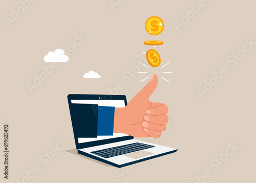 Hand tossing a coin. Financial and investment growth, increase earning profit. Flat vector illustration. 