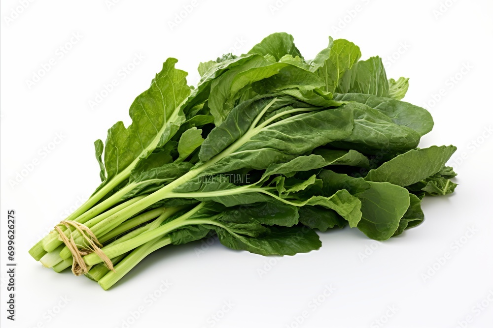 Fresh rapini on clean white backdrop for captivating advertisements and enticing packaging designs Fresh rapini on clean white backdrop for captivating advertisements and enticing packaging designs