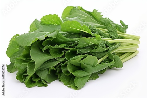 Fresh rapini on white background for eye catching advertisements and captivating packaging designs photo
