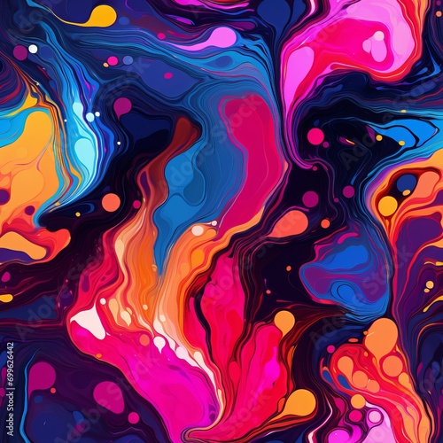 Seamless abstract pattern with oil splashes. Neon psychedelic background in vibrant colors © kiroina