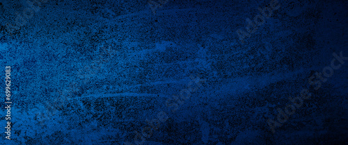 Dark blue azure ultra wide gradient grainy background with abstract textures. Perfect for design, banner, wallpaper, template, art, creative projects, desktop. Exclusive quality, vintage style