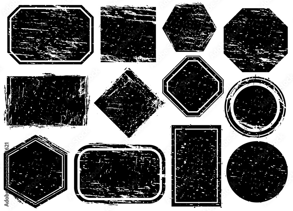Rubber Stamps. Grunge Texture Labels, Retro Rubber Rectangular and