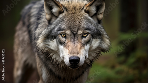 image Portrait of a Grey wolf angry in the forest. AI Generative