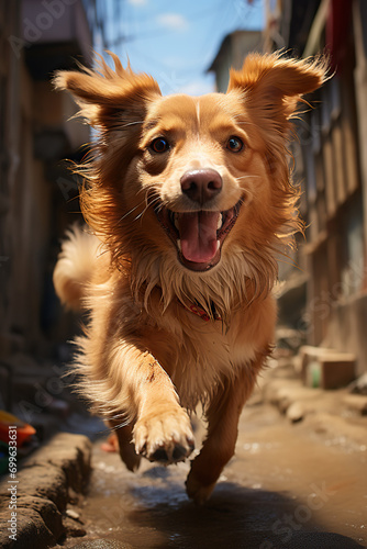 Happy and cute dog running on the streets © AI_images_for_people