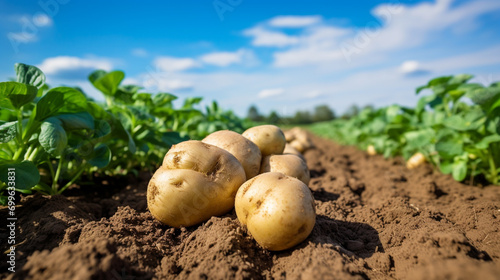 Potatoes in the farm. Organic potato harvest in the fields. AI Generative