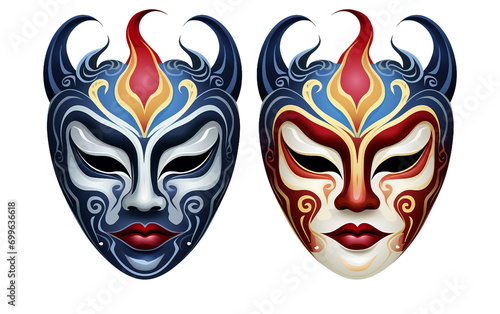 Cultural Expressions: Traditional Chinese Opera Masks in New Year Celebrations Isolated on Transparent Background PNG. © Faizan