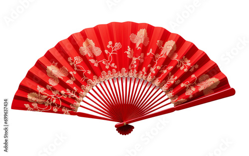 Emblem of Luck: Traditional Red Chinese Fans in New Year Celebrations Isolated on Transparent Background PNG.