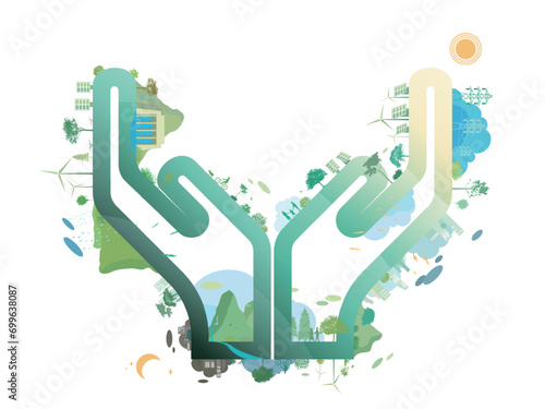 ESG and ECO friendly community A018 two hands holding shows the love of green environmental vector illustration graphic EPS 10
