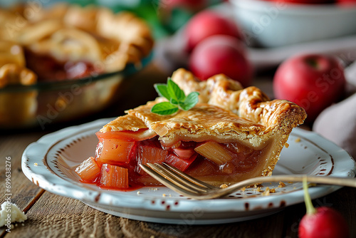 Delicious Rhubarb Pie on the plate photo