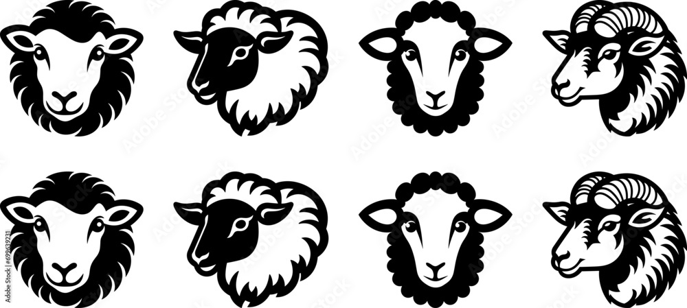 Fototapeta premium sheep head black white vector logo set