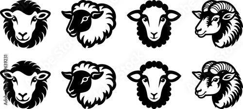 sheep head black white vector logo set