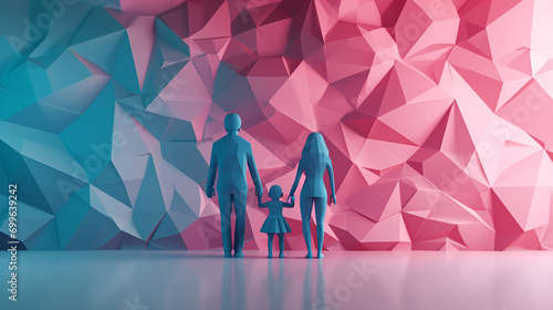 Family-shaped origami photography concept with a minimalist style. Using light from one direction as lighting. photo