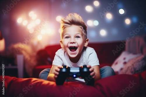 child playing a video game at home