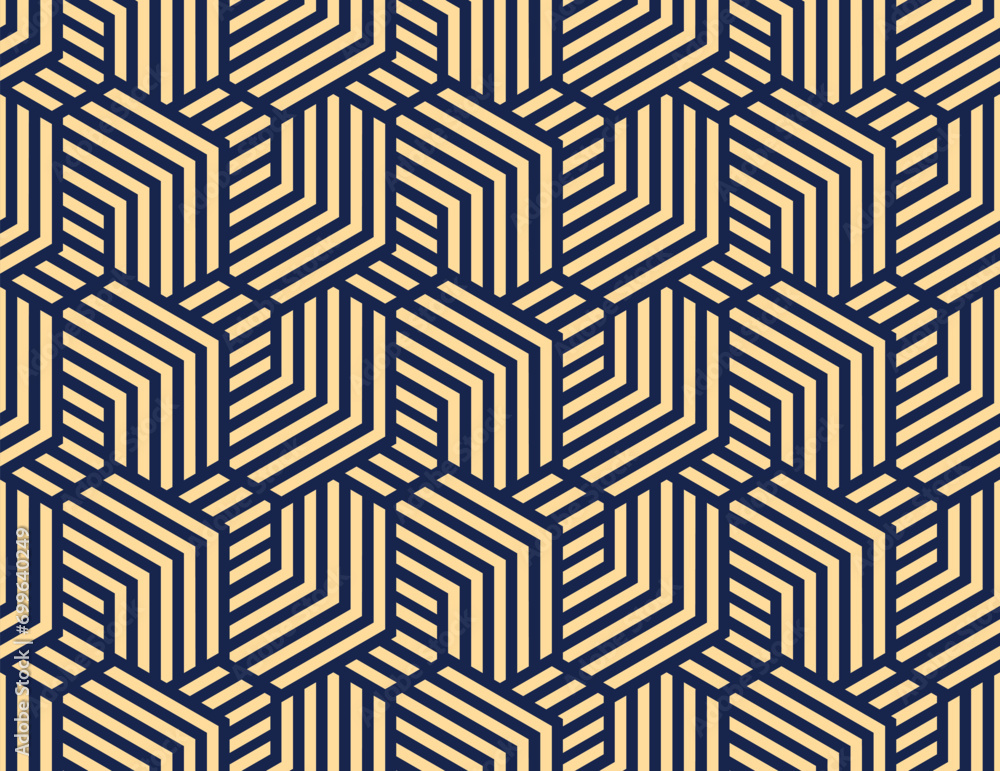 Abstract geometric pattern with stripes, lines. Seamless vector background. Gold and dark blue ornament. Simple lattice graphic design Abstract geometric pattern with stripes, lines. Seamless vector background. Gold and dark blue ornament. Simple lattice graphic design