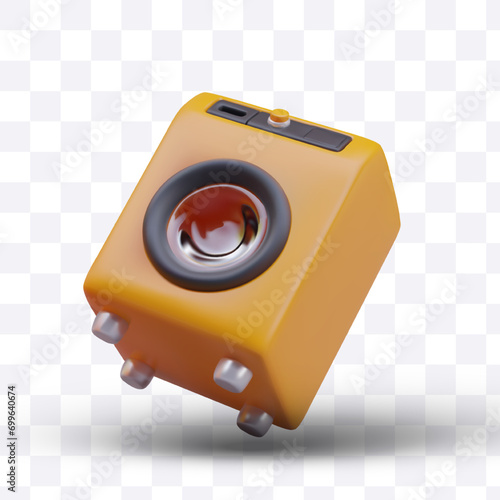 Realistic yellow washing machine with control panel. Electrical home appliance. Machine for washing clothes. Laundry room equipment. Vector illustration in 3d style with shadow