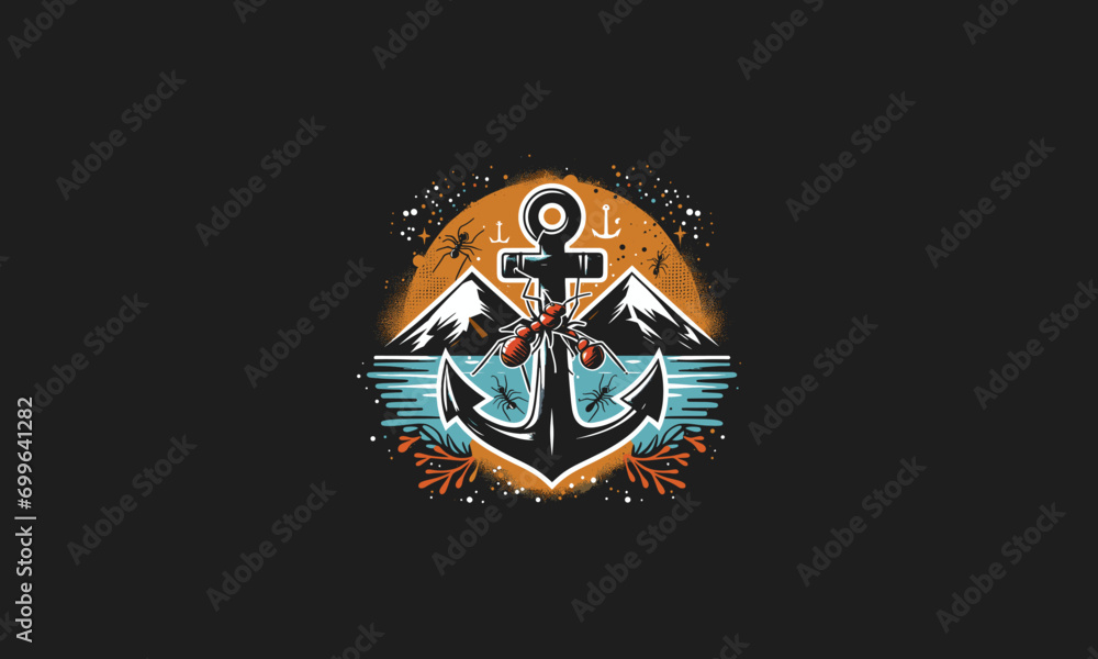anchor with ant on mountain vector artwork design