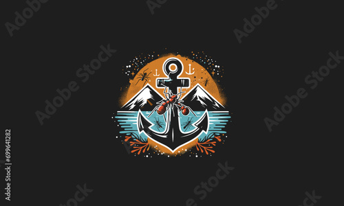 anchor with ant on mountain vector artwork design