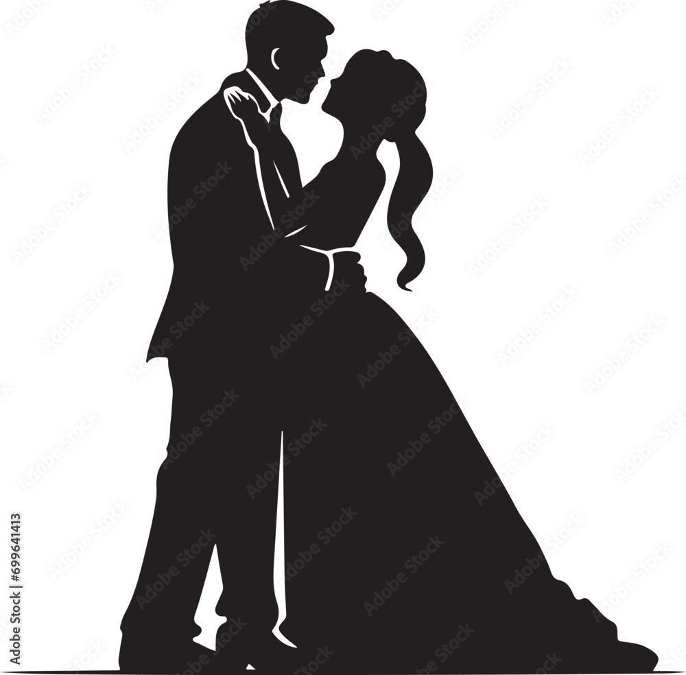 Romantic couple silhouette Illustrator line art design vector