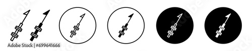 Harpoon speargun for fishing hunting outline flat vector icon set.

