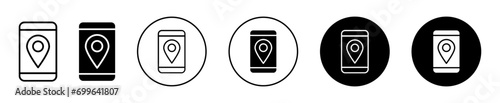 Location tracking smart phone or mobile application simple icon vector illustration set