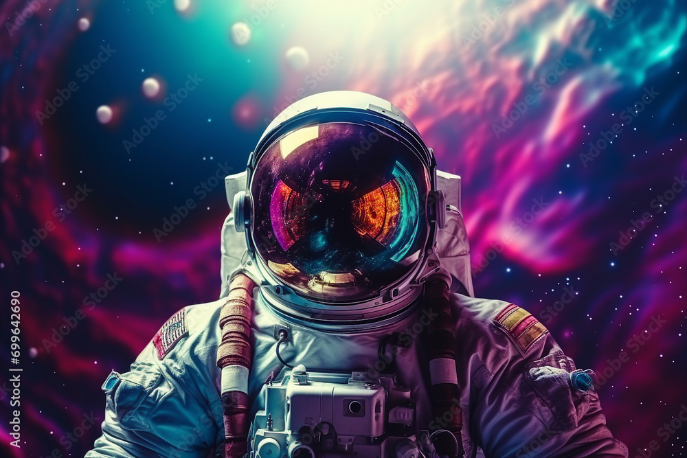 Generative AI picture of astronaut spaceman woman do space walk working space station in outer space futurism Generative AI picture of astronaut spaceman woman do space walk working space station in outer space futurism