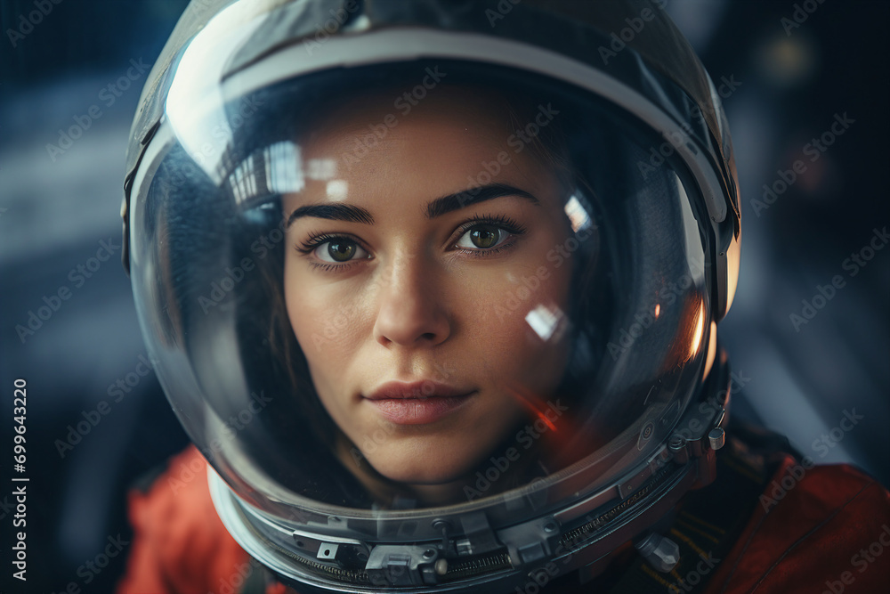 Generative AI picture of astronaut spaceman woman do space walk working space station in outer space futurism Generative AI picture of astronaut spaceman woman do space walk working space station in outer space futurism