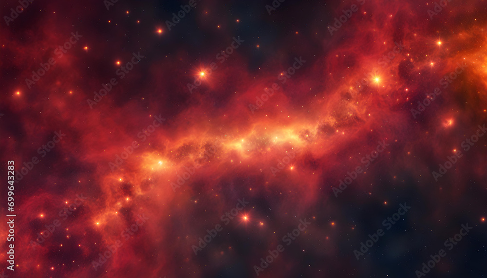  Colorful fractal red and orange nebula with star field