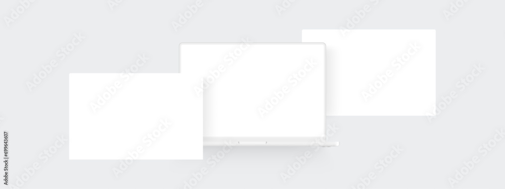 Clay Laptop With Blank Web Screens, Front View. Blank Mockup For Showcasing Web-Design Projects. Vector Illustration