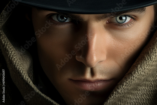Old fashioned secret agent detective retro trench coat hat glasses Generative AI motion picture retro movie © Tetiana