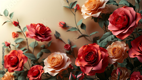 Concept illustration of rose bouquets with a cheerful background. Copy-space setting out. Designed with love.