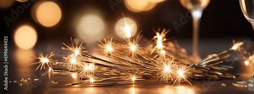 Christmas and New Year fireworks sparklers on bokeh lights background