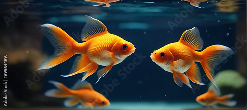 Goldfish swimming in an aquarium. Close up view underwater