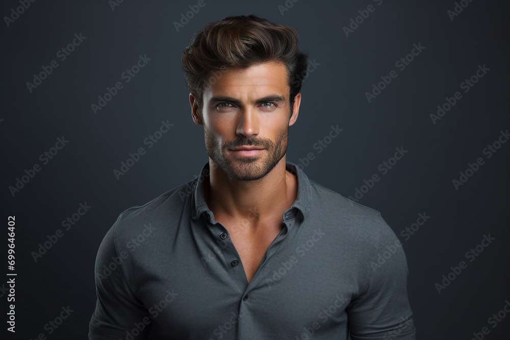 Generative AI portrait of young attractive hot model fashion appearance isolated on dark grey background Generative AI portrait of young attractive hot model fashion appearance isolated on dark grey background