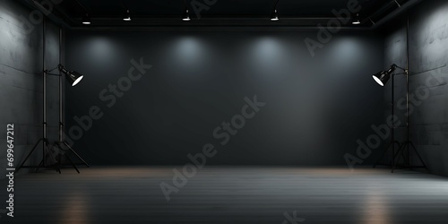 Abstract black 3d background with fog and light effect photo