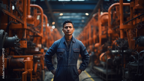 Young male engineer or worker standing confidently at factory © Niks Ads