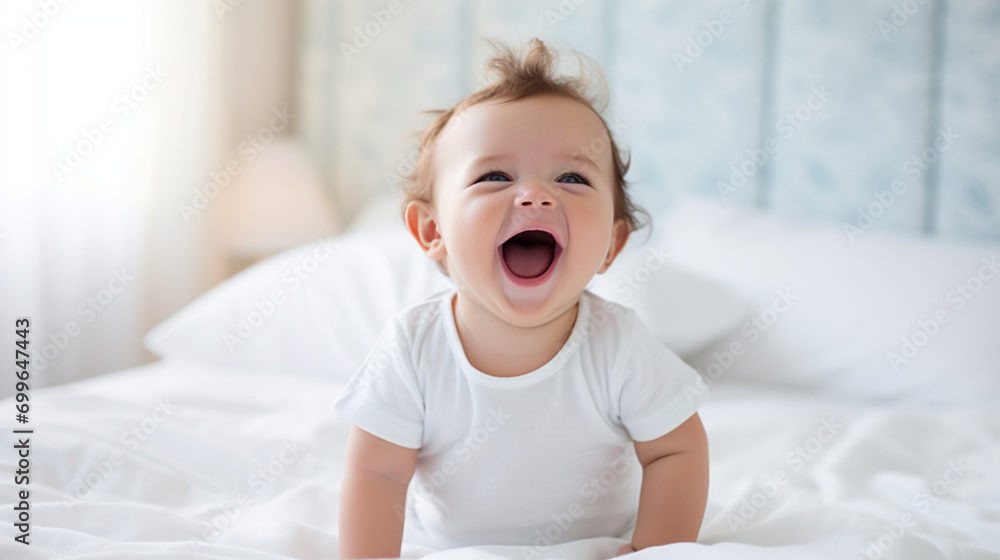 happy smiling baby home bed sitting looking daylight ai visual concept happy smiling baby home bed sitting looking daylight ai visual concept