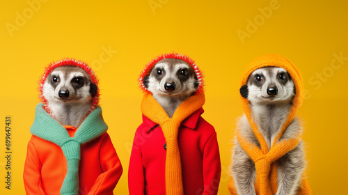 tres suricatos usando roupas de natal - Fundo de tela panorâmico