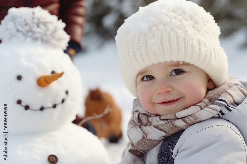 Happy children family making funny snowman outdoors spend weekend leisure outside Generative AI Happy children family making funny snowman outdoors spend weekend leisure outside Generative AI